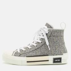 Dior Metallic Grey Oblique Jacquard B23 High Top Sneakers Size 40