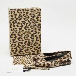 Dior Beige/Black Leopard Print Fabric Mizza Flats Size 34.5