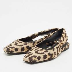 Dior Beige/Black Leopard Print Fabric Mizza Flats Size 34.5