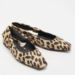 Dior Beige/Black Leopard Print Fabric Mizza Flats Size 34.5