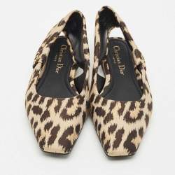 Dior Beige/Black Leopard Print Fabric Mizza Flats Size 34.5