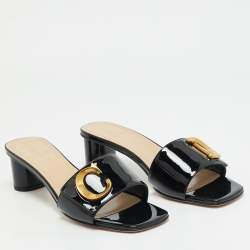 Pre Owned Dior Black Patent C'est Dior Slide Sandals Size 40