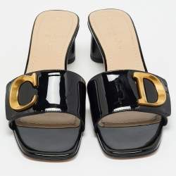 Pre Owned Dior Black Patent C'est Dior Slide Sandals Size 40