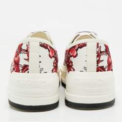 Pre Owned Dior Red/White Floral Embroidered Canvas Walk'n'Dior Sneakers Size 40