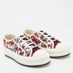 Pre Owned Dior Red/White Floral Embroidered Canvas Walk'n'Dior Sneakers Size 40
