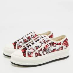 Pre Owned Dior Red/White Floral Embroidered Canvas Walk'n'Dior Sneakers Size 40