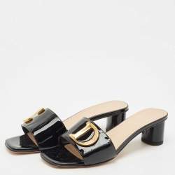 Pre Owned Dior Black Patent Leather C'est Dior Slide Sandals Size 38.5