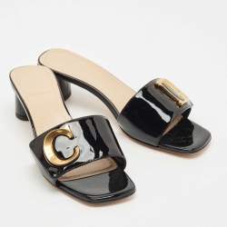 Pre Owned Dior Black Patent Leather C'est Dior Slide Sandals Size 38.5