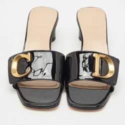 Pre Owned Dior Black Patent Leather C'est Dior Slide Sandals Size 38.5