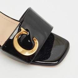 Pre Owned Dior Black Patent Leather C'est Dior Slide Sandals Size 38.5