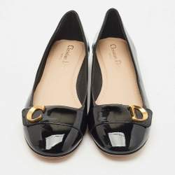 Dior Black Patent Leather DC Logo Ballet Flats Size 37