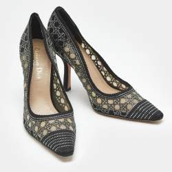 Pre Owned Dior Black Cannage Embroidered Canvas Crystal Embellished Capture Pumps Size 37.5
