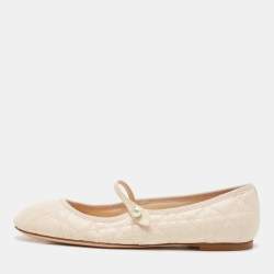 Pre Owned Dior Peach Cannage Leather Mary Jane Ballet Flats Size 39.5