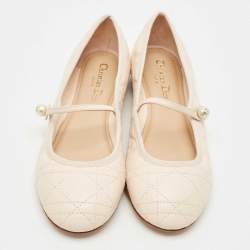 Pre Owned Dior Peach Cannage Leather Mary Jane Ballet Flats Size 39.5