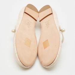 Pre Owned Dior Peach Cannage Leather Mary Jane Ballet Flats Size 39.5