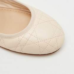 Pre Owned Dior Peach Cannage Leather Mary Jane Ballet Flats Size 39.5