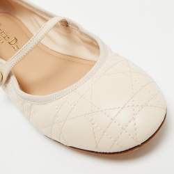 Pre Owned Dior Light Peach Cannage Leather Mary Jane Ballet Flats Size 40