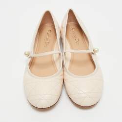Pre Owned Dior Light Peach Cannage Leather Mary Jane Ballet Flats Size 40