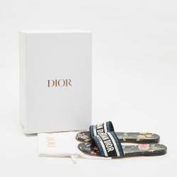 Pre Owned Dior Blue/Black Canvas Petites Fleurs Dway Flat Slides Size 39.5