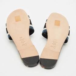 Pre Owned Dior Blue/Black Canvas Petites Fleurs Dway Flat Slides Size 39.5