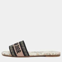 Pre Owned Dior Multicolor Embroidered Canvas Floral Dway Flat Slides Size 38