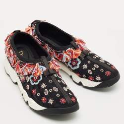 Pre Owned Dior Black Mesh Embellished Fusion Sneakers Size 38