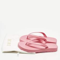 Pre Owned Dior Pink Rubber Diorsea Thong Flat Slide Size 39