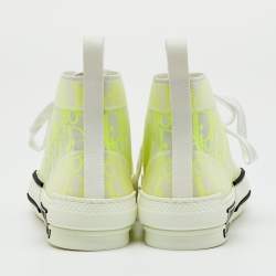 Pre Owned Dior White/Neon Yellow Oblique Mesh and Rubber B23 High Top Sneakers Size 36.5