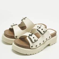 Pre Owned Dior White Leather Diorquake Clogs Size 38