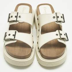 Pre Owned Dior White Leather Diorquake Clogs Size 38