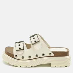 Pre Owned Dior White Leather Diorquake Clogs Size 38