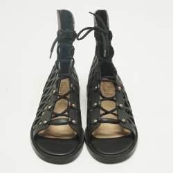 Pre Owned Dior Black Leather Cut-out D-strap Gladiator Flat Sandals Size 40