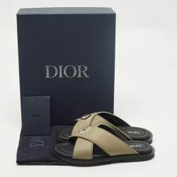 مملوكة مسبقًا صندل ديور مسطح جلدي رمادي مقاس 38