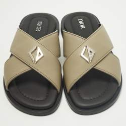 مملوكة مسبقًا صندل ديور مسطح جلدي رمادي مقاس 38