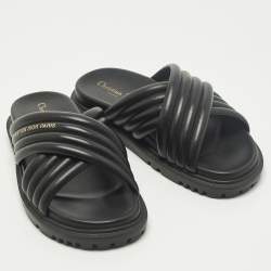 Pre Owned Dior Size 38.5 Black D-Cross Leather Flat Slides 
