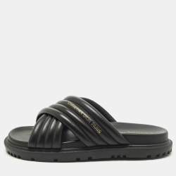 Pre Owned Dior Size 38.5 Black D-Cross Leather Flat Slides 