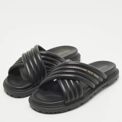 Pre Owned Dior Size 38.5 Black D-Cross Leather Flat Slides 