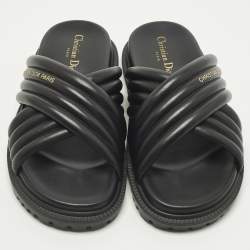 Pre Owned Dior Size 38.5 Black D-Cross Leather Flat Slides 