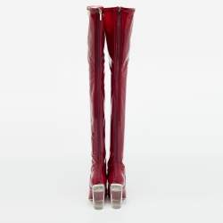 مملوكة مسبقًا حذاء بوت ديور جلد برّاق أرجواني عالي الفخذ مقاس 37