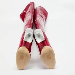 مملوكة مسبقًا حذاء بوت ديور جلد برّاق أرجواني عالي الفخذ مقاس 37