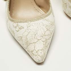 Pre Owned Dior J'Adior Size 39 White/Gold Canvas Butterfly Embroidered Slingback Pumps