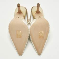 Pre Owned Dior J'Adior Size 39 White/Gold Canvas Butterfly Embroidered Slingback Pumps