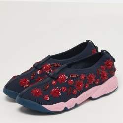 Pre Owned حذاء رياضي ديور شبك فيوجن مزخرف بورود أزرق بحري سليب أون مقاس 41