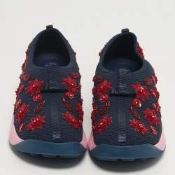 Pre Owned حذاء رياضي ديور شبك فيوجن مزخرف بورود أزرق بحري سليب أون مقاس 41