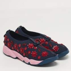 Pre Owned حذاء رياضي ديور شبك فيوجن مزخرف بورود أزرق بحري سليب أون مقاس 41