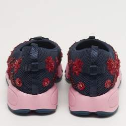 Pre Owned حذاء رياضي ديور شبك فيوجن مزخرف بورود أزرق بحري سليب أون مقاس 41