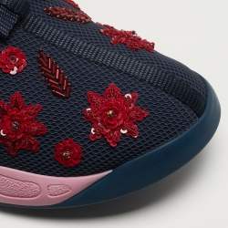 Pre Owned حذاء رياضي ديور شبك فيوجن مزخرف بورود أزرق بحري سليب أون مقاس 41