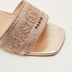 Pre Owned صندل فلات قماش مطرز أزرق كحلي/أبيض مقاس 36 ديور دووي