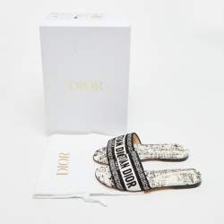 Pre Owned Dior Dway Size 34 Black/White Embroidered Canvas Slide Sandals