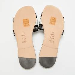 Pre Owned Dior Dway Size 34 Black/White Embroidered Canvas Slide Sandals